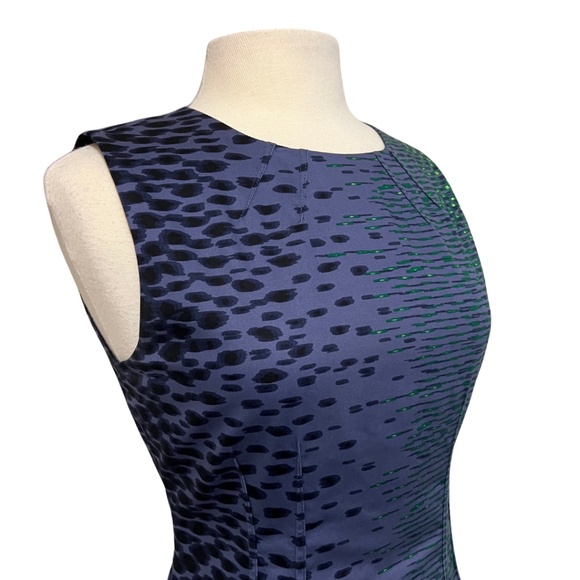 T Tahari Dress S 8 Purple, Blue, Navy, Green Sheath Patterned Professional Work - Picture 7 of 15